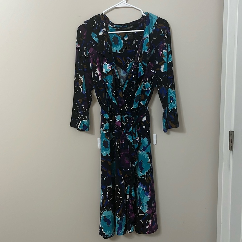 Lane Bryant black floral midi dress with mid length sleeves